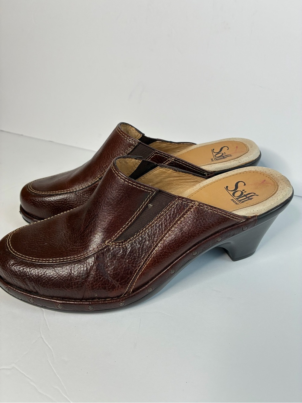 SoftWalk Dark Brown Leather Slip-On Mule Clogs